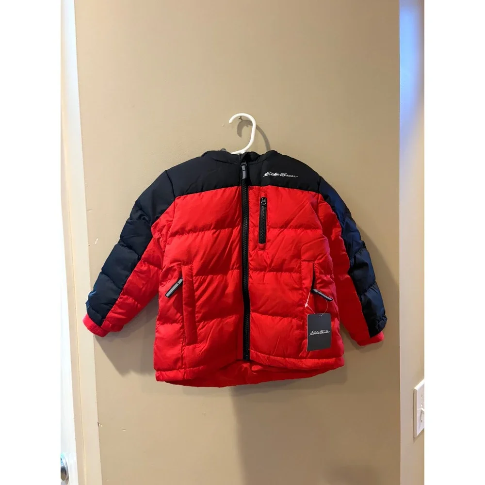 Eddie Bauer‎ Toddler Boys Classic Down Jacket Salsa Red Black Puffer 2T New